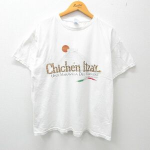 XL/古着 半袖 ビンテージ Tシャツ メンズ 00s チチェンイッツァ メキシコ 大きいサイズ コットン クルーネック 白 ホワイト 23apr17 中