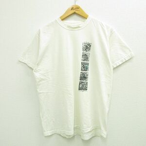 L/古着 半袖 ビンテージ Tシャツ メンズ 00s アート コットン クルーネック 白 ホワイト 23jul24 中古