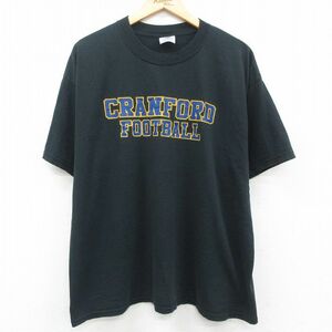 XL/古着 半袖 ビンテージ Tシャツ メンズ 00s CRANFORD フットボール 大きいサイズ クルーネック 黒 ブラック 23jul22 中古