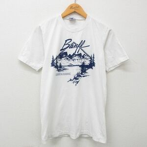 M/古着 半袖 ビンテージ Tシャツ メンズ 90s バンフ 山 クルーネック 白 ホワイト 23mar17 中古