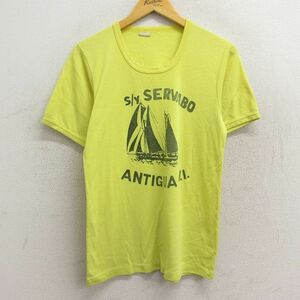 M/古着 半袖 ビンテージ Tシャツ メンズ 80s ヨット SERVABO クルーネック 黄 イエロー 23apr24 中古