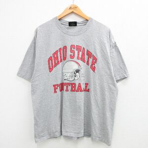 XL/古着 半袖 ビンテージ Tシャツ メンズ 00s フットボール オハイオ 大きいサイズ クルーネック グレー 霜降り 23jul22 中古