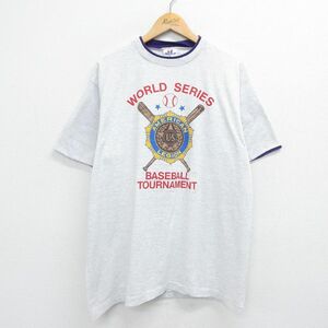 XL/古着 半袖 ビンテージ Tシャツ メンズ 90s ベースボール アメリカンレギオン コットン クルーネック 薄グレー 霜降り 23jun22 中古