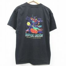 XL/古着 オニータ 半袖 ビンテージ Tシャツ メンズ 90s 魚 TROPICAL LAGOON 大きいサイズ クルーネック 黒 ブラック 23aug29 中古_画像1