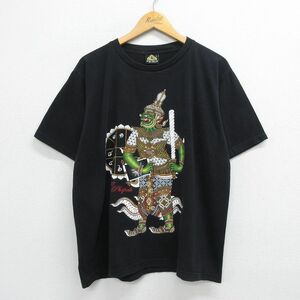 XL/古着 半袖 ビンテージ Tシャツ メンズ 00s タイランド 神様 コットン クルーネック 黒 ブラック 23may11 中古