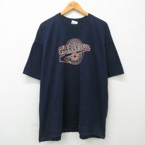 XL/古着 半袖 ビンテージ Tシャツ メンズ 00s チャールストン 星 大きいサイズ コットン クルーネック 紺 ネイビー 23apr28 中古