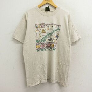 L/古着 半袖 ビンテージ Tシャツ メンズ 90s キーウエスト 島 地図 コットン クルーネック ベージュ カーキ 23mar15 中古