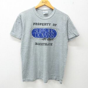 L/古着 ヘインズ 半袖 ビンテージ Tシャツ メンズ 80s サフォークダウンズ クルーネック グレー 霜降り 23may22 中古