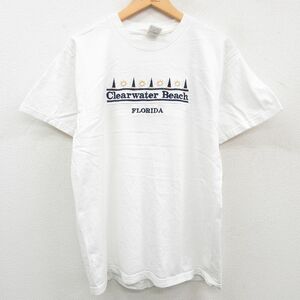 L/古着 半袖 ビンテージ Tシャツ メンズ 00s フロリダ ヨット 刺繍 コットン クルーネック 白 ホワイト 23may26 中古