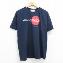 L/古着 半袖 ビンテージ Tシャツ メンズ 00s コカコーラ アトランタ コットン クルーネック 紺 ネイビー 23may22 中古_画像1