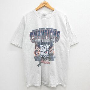 XL/古着 半袖 ビンテージ Tシャツ メンズ 00s NCAA ハスキーズ バスケットボール クルーネック 薄グレー 霜降り 23may19 中古