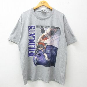 XL/古着 リー Lee 半袖 ビンテージ Tシャツ メンズ 90s ノースウェスタン大学 ワイルドキャッツ 大きいサイズ クルーネック グレー 霜