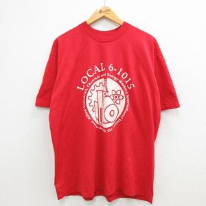 XL/古着 半袖 ビンテージ Tシャツ メンズ 90s AFL-CIO 大きいサイズ クルーネック 赤 レッド 23mar22 中古