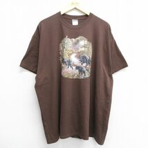 XL/古着 半袖 ビンテージ Tシャツ メンズ 00s クマ 大きいサイズ コットン クルーネック 茶 ブラウン 23jun26 中古_画像1