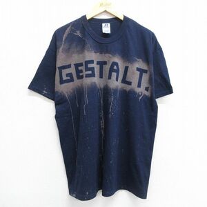 XL/古着 ラッセル 半袖 ビンテージ Tシャツ メンズ 00s GESTALT 大きいサイズ クルーネック 紺 ネイビー 23jun23 中古