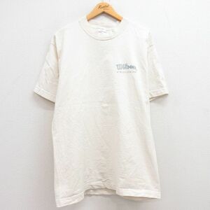 L/古着 ウィルソン 半袖 ビンテージ Tシャツ メンズ 90s ワンポイントロゴ コットン クルーネック 生成り 23mar31 中古