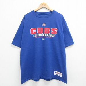 XL/古着 マジェスティック 半袖 ビンテージ Tシャツ メンズ 00s MLB シカゴカブス 大きいサイズ コットン クルーネック 青 ブルー メジ