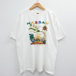 XL/古着 半袖 ビンテージ Tシャツ メンズ 00s ナッソー バハマ 地図 大きいサイズ コットン クルーネック 白 ホワイト 23jul03 中古