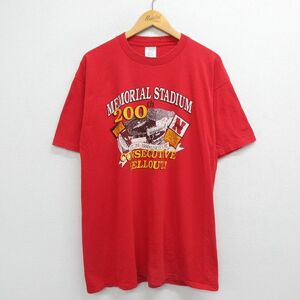 XL/古着 半袖 ビンテージ Tシャツ メンズ 90s ネブラスカハスカーズ スタジアム コットン クルーネック 赤 レッド 23mar23 中古