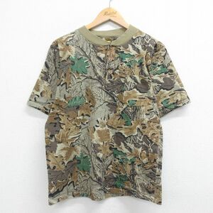 M/古着 半袖 ビンテージ Tシャツ メンズ 90s コットン ヘンリーネック 茶他 ブラウン 迷彩 23apr10 中古