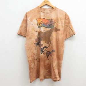 XL/古着 半袖 ビンテージ Tシャツ メンズ 90s 馬 コットン クルーネック 茶系他 ブラウン タイダイ 23apr08 中古