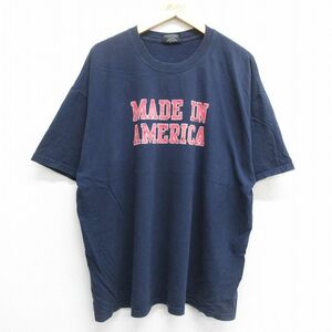 XL/古着 半袖 ビンテージ Tシャツ メンズ 00s MADE IN AMERICA 大きいサイズ コットン クルーネック 紺 ネイビー 23jul01 中古