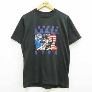 L/古着 半袖 ビンテージ Tシャツ メンズ 90s 星条旗 メッセージ クルーネック 黒 ブラック spe 23jul12 中古