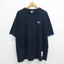 XL/古着 トミーヒルフィガー 半袖 ブランド ビンテージ Tシャツ メンズ 90s ワンポイントロゴ 大きいサイズ コットン クルーネック 紺_画像1