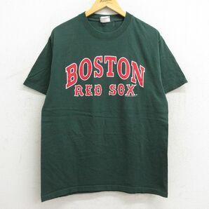 L/古着 リー Lee 半袖 ビンテージ Tシャツ メンズ 00s MLB ボストンレッドソックス コットン クルーネック 緑 グリーン メジャーリーグの画像1