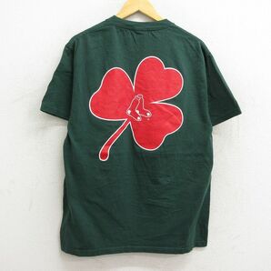 L/古着 リー Lee 半袖 ビンテージ Tシャツ メンズ 00s MLB ボストンレッドソックス コットン クルーネック 緑 グリーン メジャーリーグの画像2