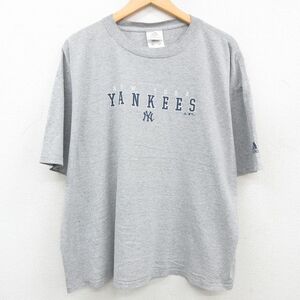 XL/古着 アディダス adidas 半袖 ビンテージ Tシャツ メンズ 00s MLB ニューヨークヤンキース 大きいサイズ クルーネック グレー 霜降