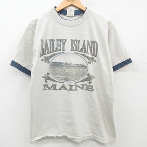 XL/古着 半袖 ビンテージ Tシャツ メンズ 90s BAILEY ボート コットン クルーネック 薄グレー 霜降り他 23jul17 中古