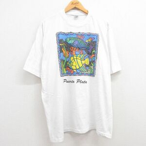 XL/古着 半袖 ビンテージ Tシャツ メンズ 90s 魚 大きいサイズ コットン クルーネック 白 ホワイト 23jul24 中古