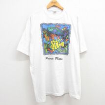 XL/古着 半袖 ビンテージ Tシャツ メンズ 90s 魚 大きいサイズ コットン クルーネック 白 ホワイト 23jul24 中古_画像1