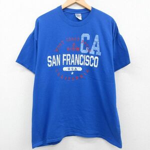 XL/古着 半袖 ビンテージ Tシャツ メンズ 00s サンフランシスコ カリフォルニア 大きいサイズ コットン クルーネック 青 ブルー 23jul3