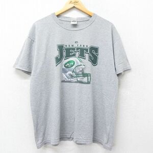 XL/古着 フルーツオブザルーム 半袖 ビンテージ Tシャツ メンズ 00s NFL ニューヨークジェッツ 大きいサイズ クルーネック グレー 霜降