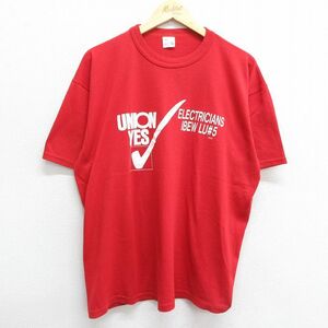 XL/古着 半袖 ビンテージ Tシャツ メンズ 80s UNION YES 大きいサイズ クルーネック 赤 レッド 23jul14 中古