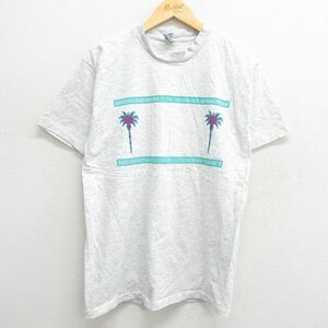 M/古着 半袖 ビンテージ Tシャツ メンズ 90s デイトナビーチ ヤシの木 コットン クルーネック 薄グレー 霜降り 23mar16 中古