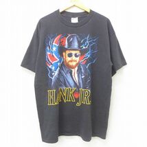 XL/古着 半袖 ビンテージ ロック バンド Tシャツ メンズ 90s ハンクウィリアムズジュニア 大きいサイズ コットン クルーネック 黒 ブラ_画像1