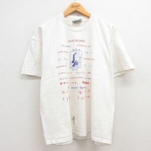 XL/古着 リー Lee 半袖 ビンテージ Tシャツ メンズ 90s GIVE BLOOD 手話 大きいサイズ コットン クルーネック 白 ホワイト spe 23sep04