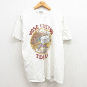 L/古着 ヘインズ 半袖 ビンテージ Tシャツ メンズ 90s ホセクエルボ 酒 テキーラ ボロ コットン クルーネック 白 ホワイト 23mar03 中