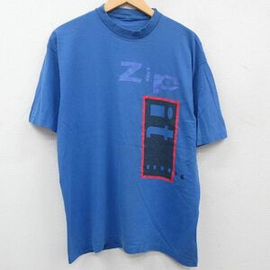 XL/古着 ビューグルボーイ 半袖 ビンテージ Tシャツ メンズ 90s Zip it クルーネック 青 ブルー spe 23aug18 中古