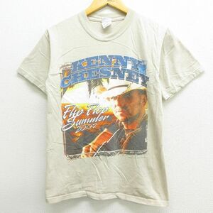 M/古着 半袖 ビンテージ ロック バンド Tシャツ メンズ 00s ケニーチェズニー コットン クルーネック 薄ベージュ カーキ 22jun08 中古