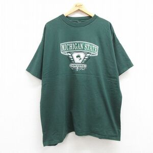 XL/古着 半袖 ビンテージ Tシャツ メンズ 00s ミシガンスパルタンズ 刺繍 大きいサイズ クルーネック 緑 グリーン 23aug24 中古