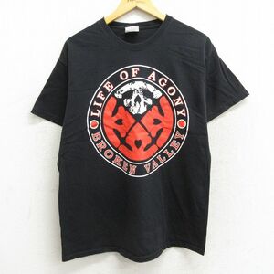 L/古着 ヘインズ 半袖 ビンテージ ロック バンド Tシャツ メンズ 00s ライフオブアゴニー コットン クルーネック 黒 ブラック 23apr18