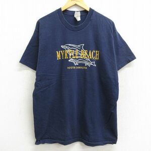 XL/古着 半袖 ビンテージ Tシャツ メンズ 90s イルカ マートルビーチ コットン クルーネック 紺 ネイビー 23apr18 中古