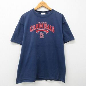 XL/古着 半袖 ビンテージ Tシャツ メンズ 00s MLB セントルイスカージナルス クルーネック 紺 ネイビー メジャーリーグ ベースボール