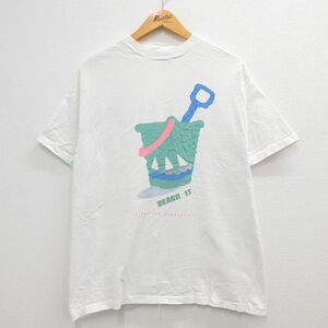 L/古着 半袖 ビンテージ Tシャツ メンズ 80s BEACH キングストン コットン クルーネック 白 ホワイト 23mar17 中古