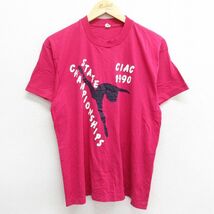 L/古着 半袖 ビンテージ Tシャツ メンズ 90s C/AC チャンピオンシップ 地図 クルーネック 濃ピンク 23may08 中古_画像1