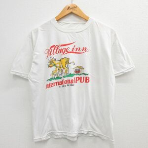 M/古着 半袖 ビンテージ Tシャツ メンズ 90s 牛 Village inn クルーネック 生成り 23may08 中古